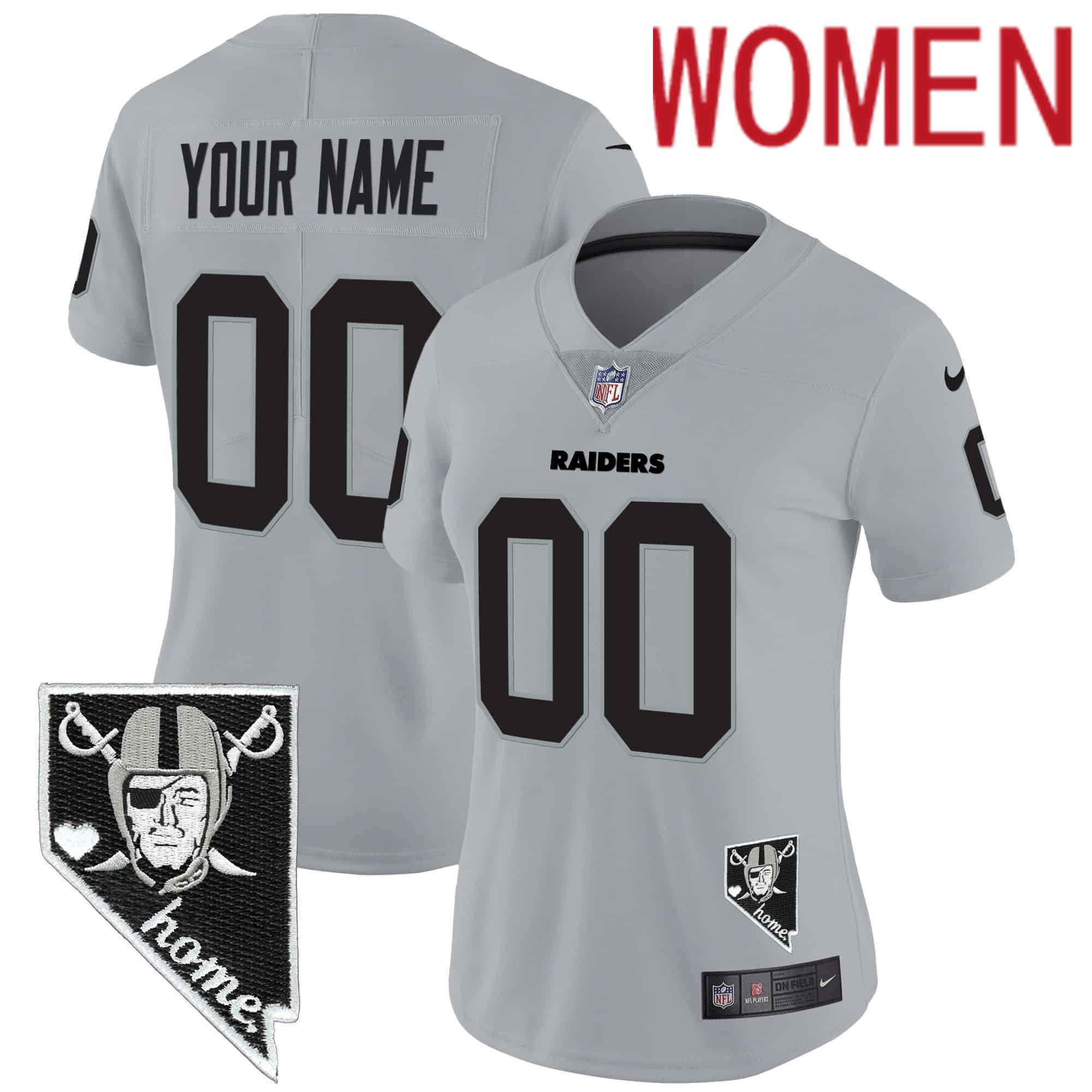 Women Oakland Raiders Grey 2024 Nike Nevada Home Patch Vapor Custom NFL Jersey->customized nfl jersey->Custom Jersey
